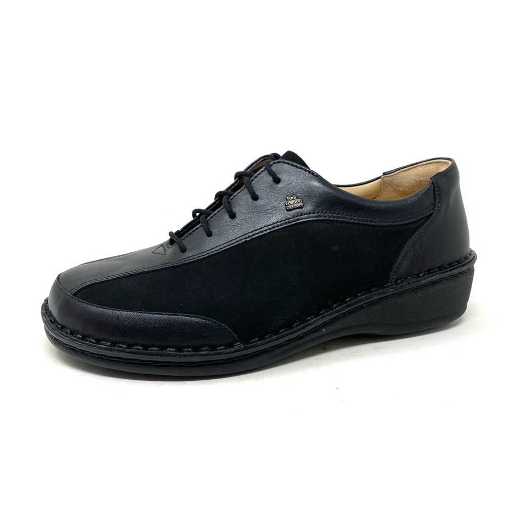 Finn Comfort Hanoi Black Nappa Leather Lace-Up Walking Shoes | Size 37